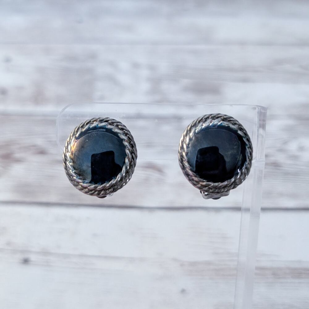 Vintage Clip On Earrings Blue with Double Halo 7/8"